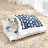 Cat Sleeping Bag nno Deformation Pet Bed Washable Sleep Zone Cuddle Cave Semi Enclosed Cat Kennel Cocoon Pet Bed with Pillow Cozy Winter Tunnel Cat Cave Bag for Cats and Small Dogs